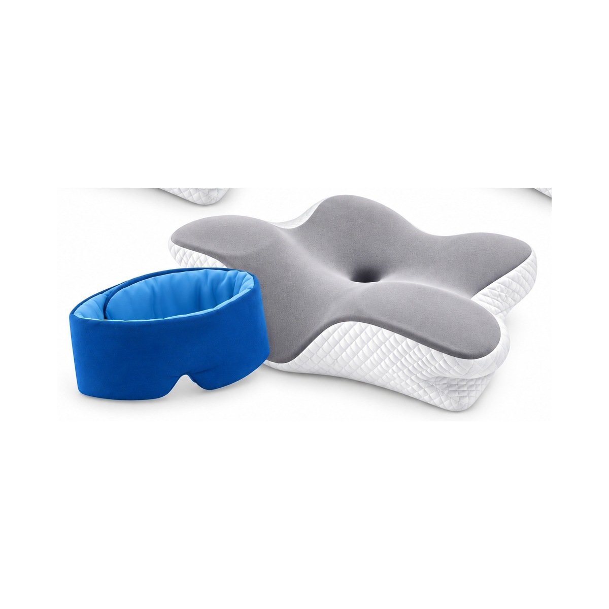 Travesseiro cervical e máscara de dormir azul acolchoada