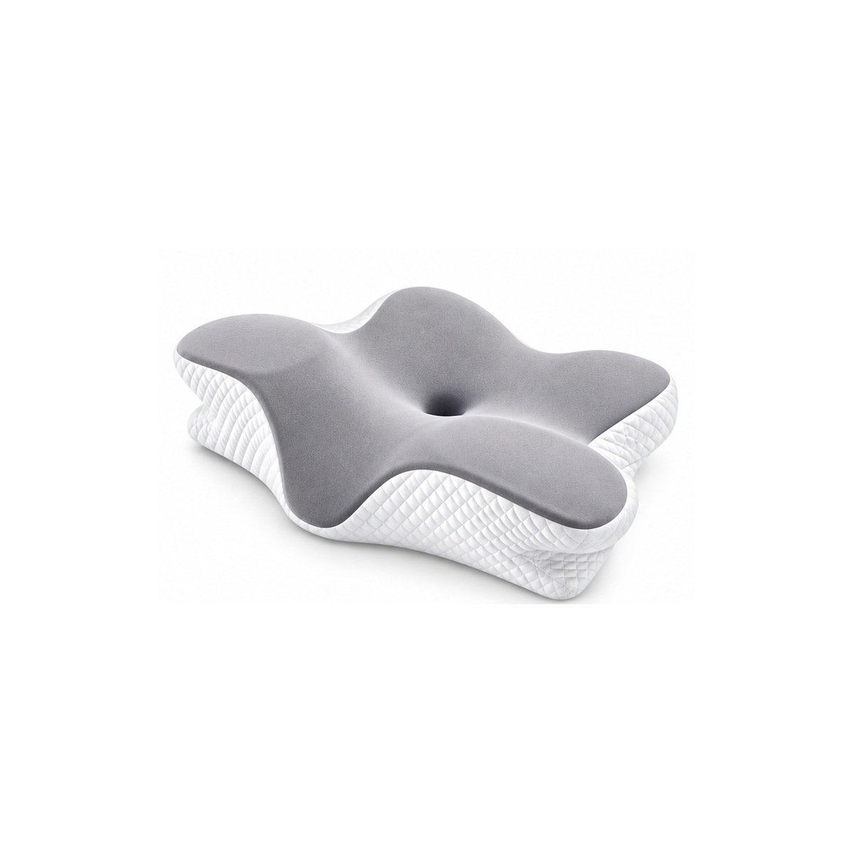 Travesseiro cervical anatômico cinza e branco
